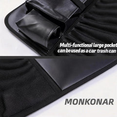 MONKONAR close-up of nine pockets organizing bottles, phones and chargers for easy access