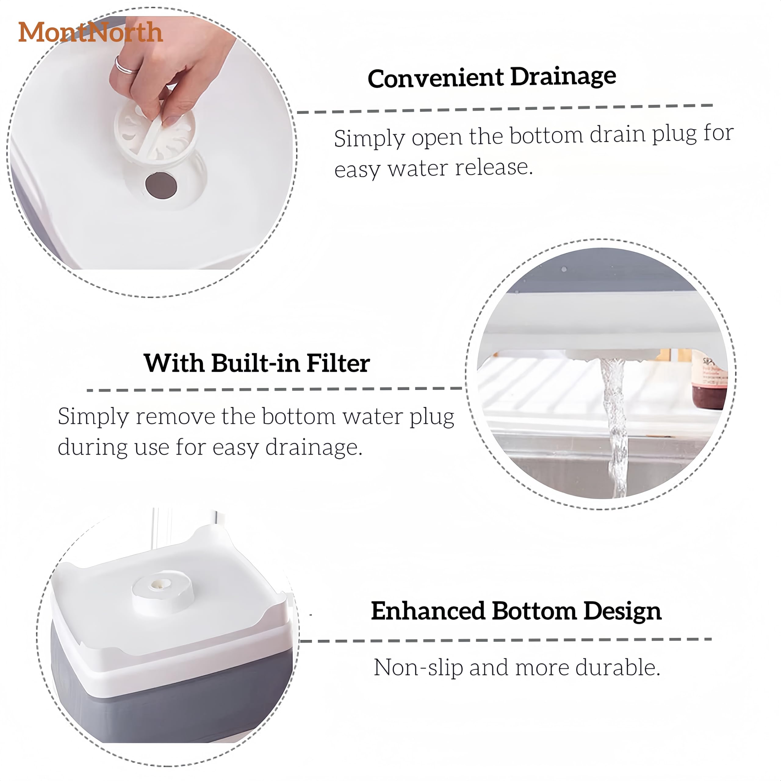 MontNorth basin soaking laundry showing gentle cleaning capability