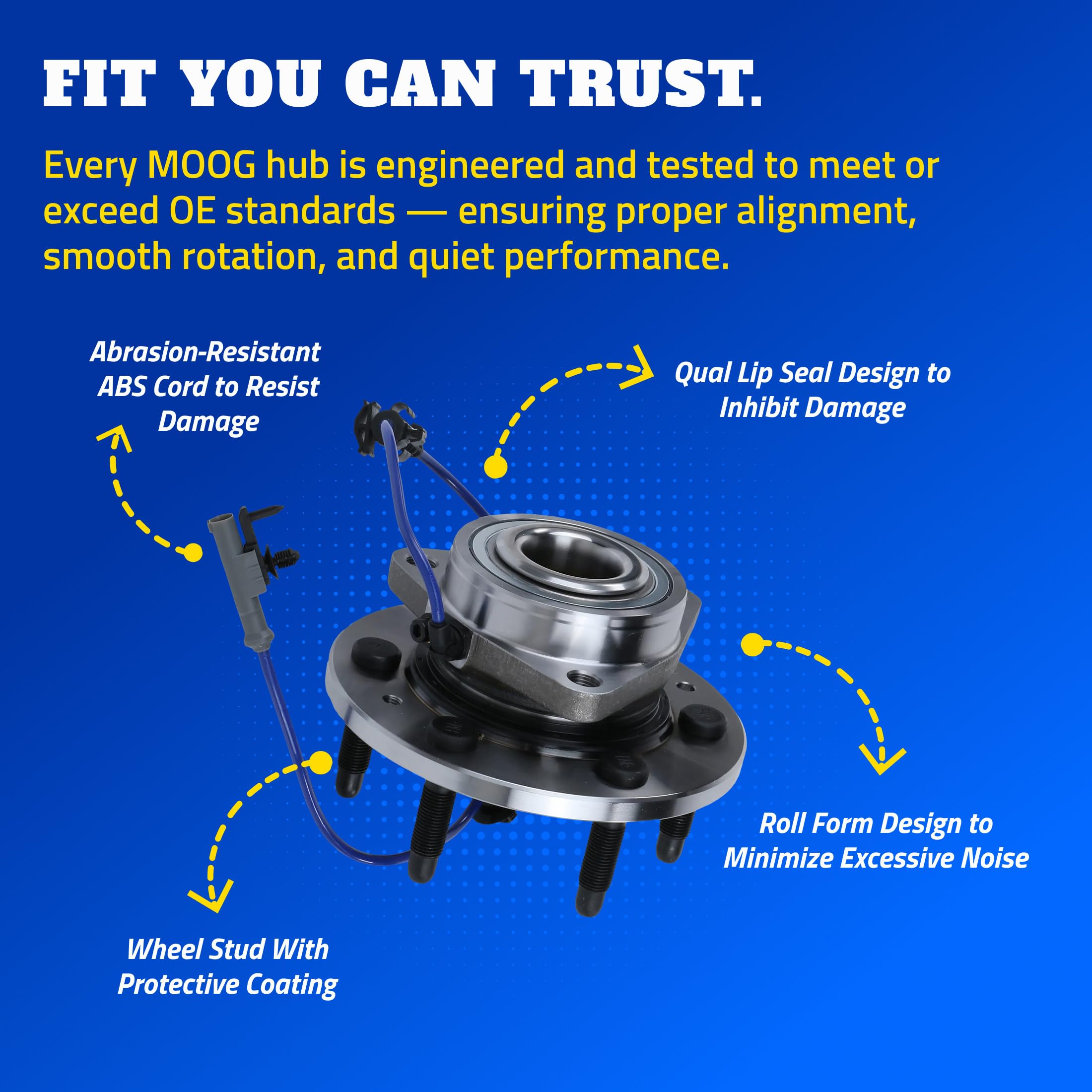 MOOG hub mounting face with studs shown for easier installation benefit