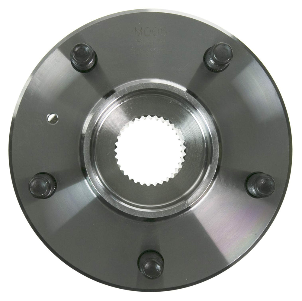 MOOG hub assembly side profile highlighting durable construction and rust protection
