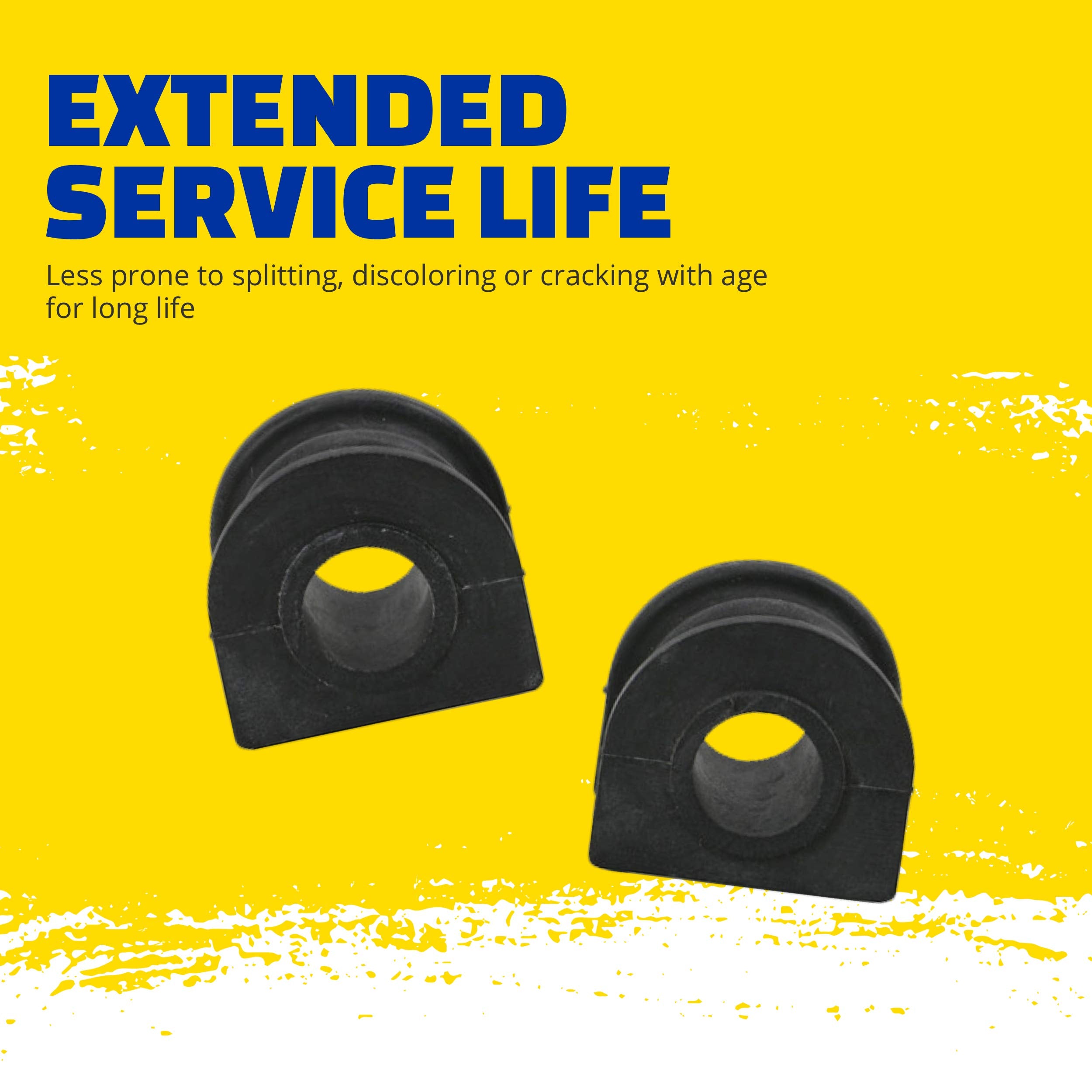 MOOG K3171 next to a worn bushing, shows improved material integrity and longevity