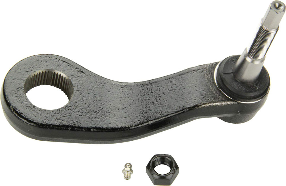 MOOG K440019 pitman arm front profile showing heavy-duty steel and grease fitting benefit