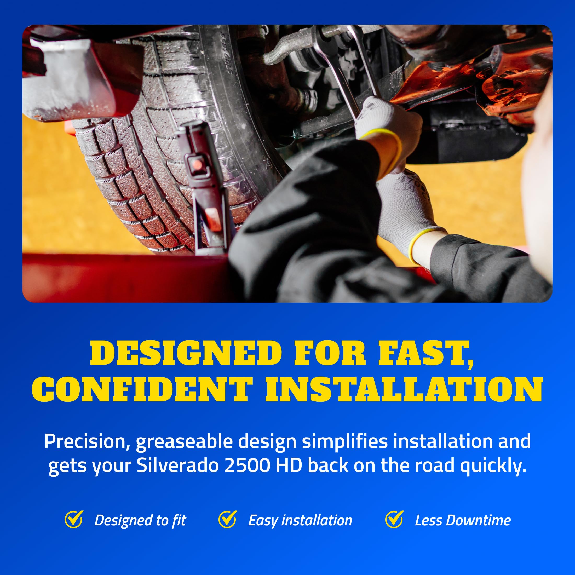 MOOG grease zerk fitting visible allowing maintenance and extended joint durability