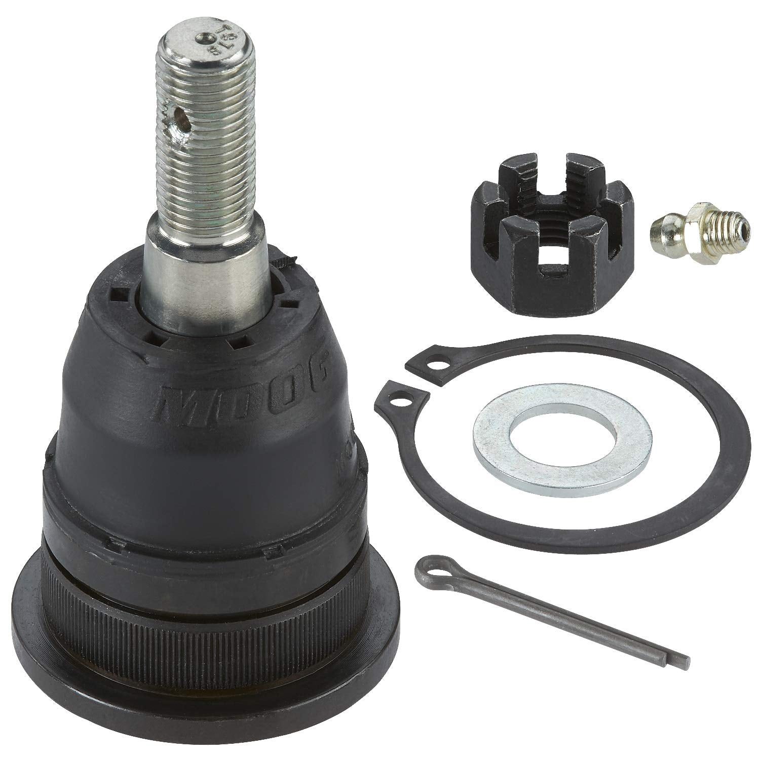 MOOG K80628 front view showing ball joint shape and robust construction for reliable steering