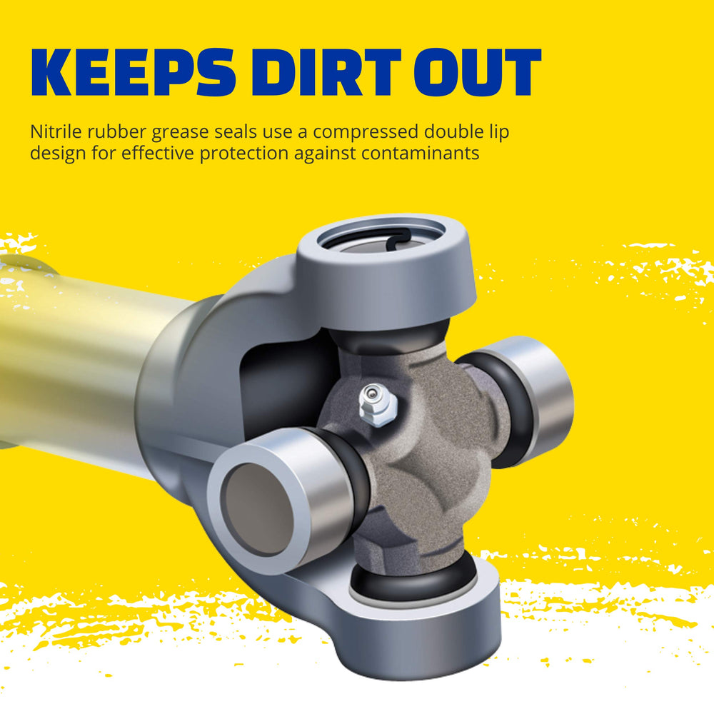 MOOG universal joint installed on drive shaft illustrating correct fit and function