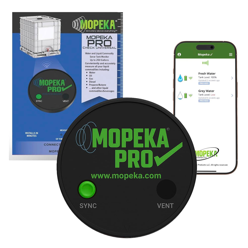 Mopeka Pro Check front view sensor showing sleek housing and easy mount benefit