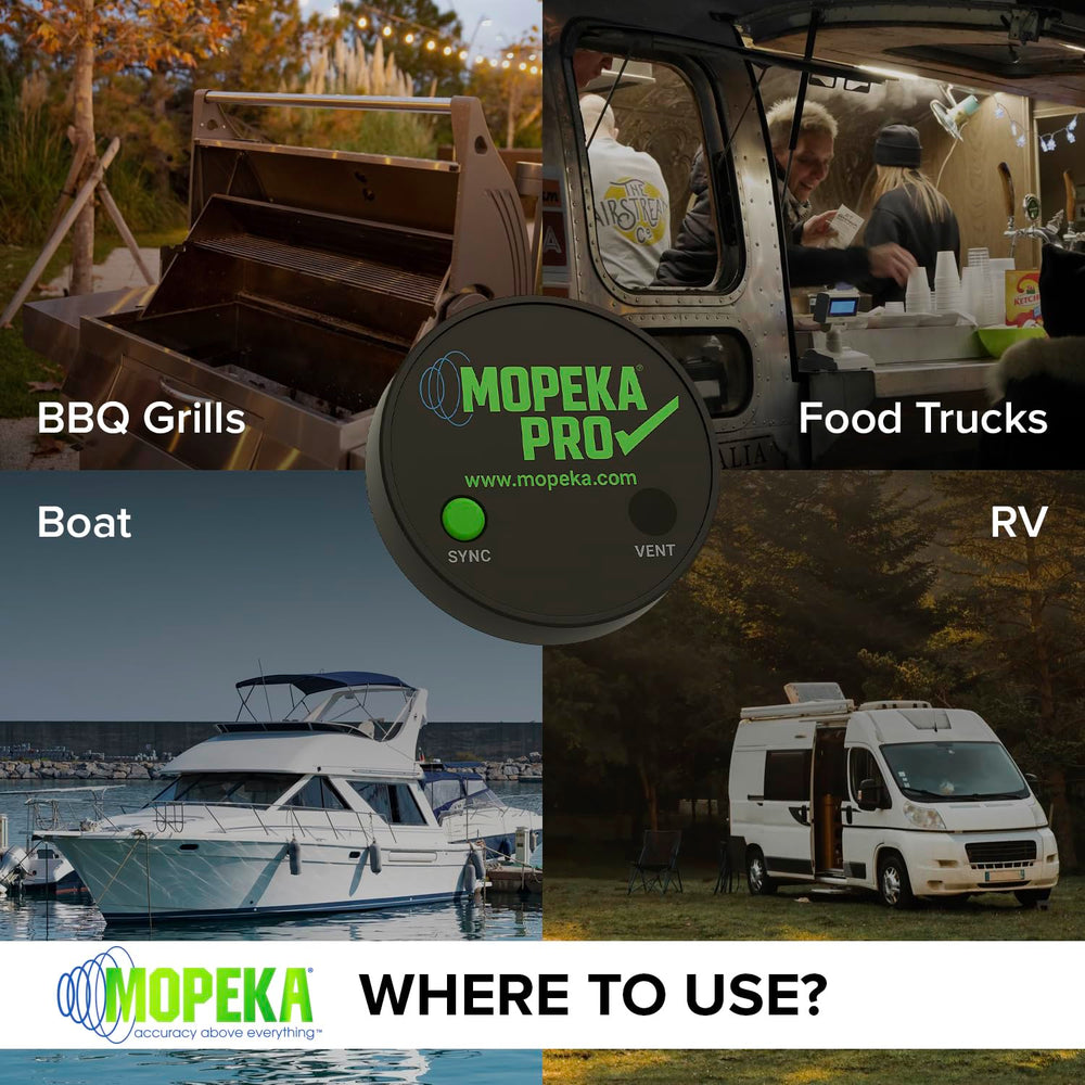 Mopeka Pro Check app display on phone showing Mopeka live readings and alerts