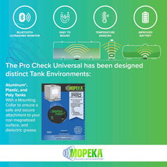 Mopeka Pro Check installed under tank demonstrating no-drill attachment convenience