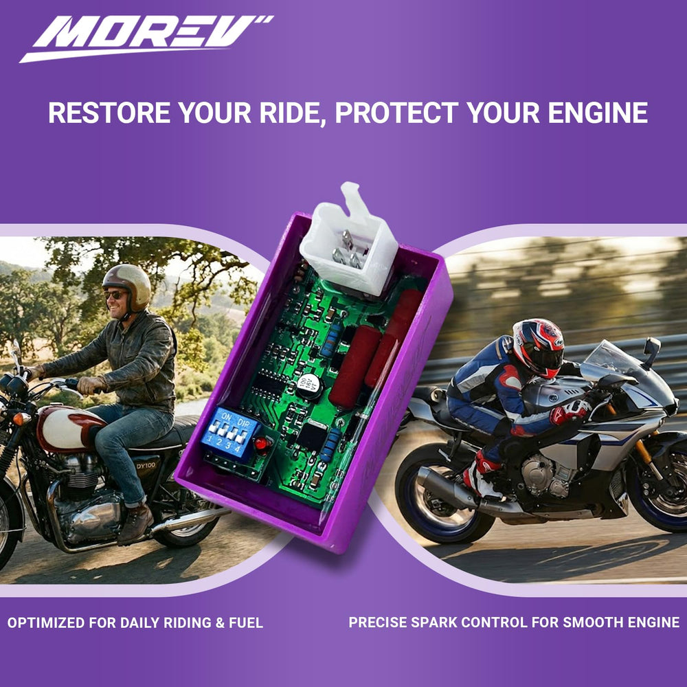 MOREV CDI side profile displaying mounting tabs and compact dimensions for installation