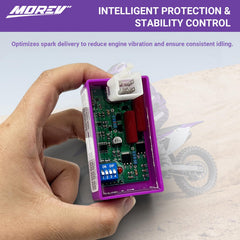 MOREV CDI wiring label detail with printed specs to confirm compatibility quickly