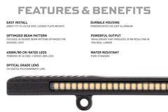 Morimoto backup light boost bar mounted on license plate demonstrating flush installation