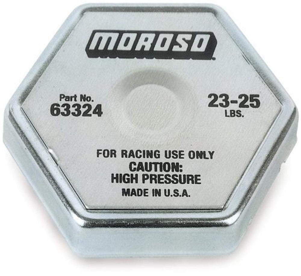 Moroso radiator cap front view provides consistent 24 lb pressure