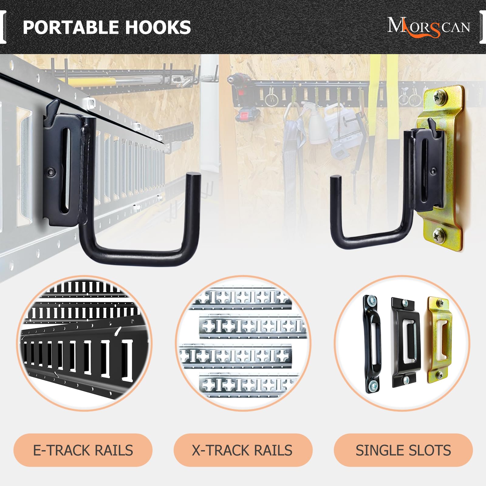 MorScan J hook installed in E-Track rail demonstrating secure fit benefit