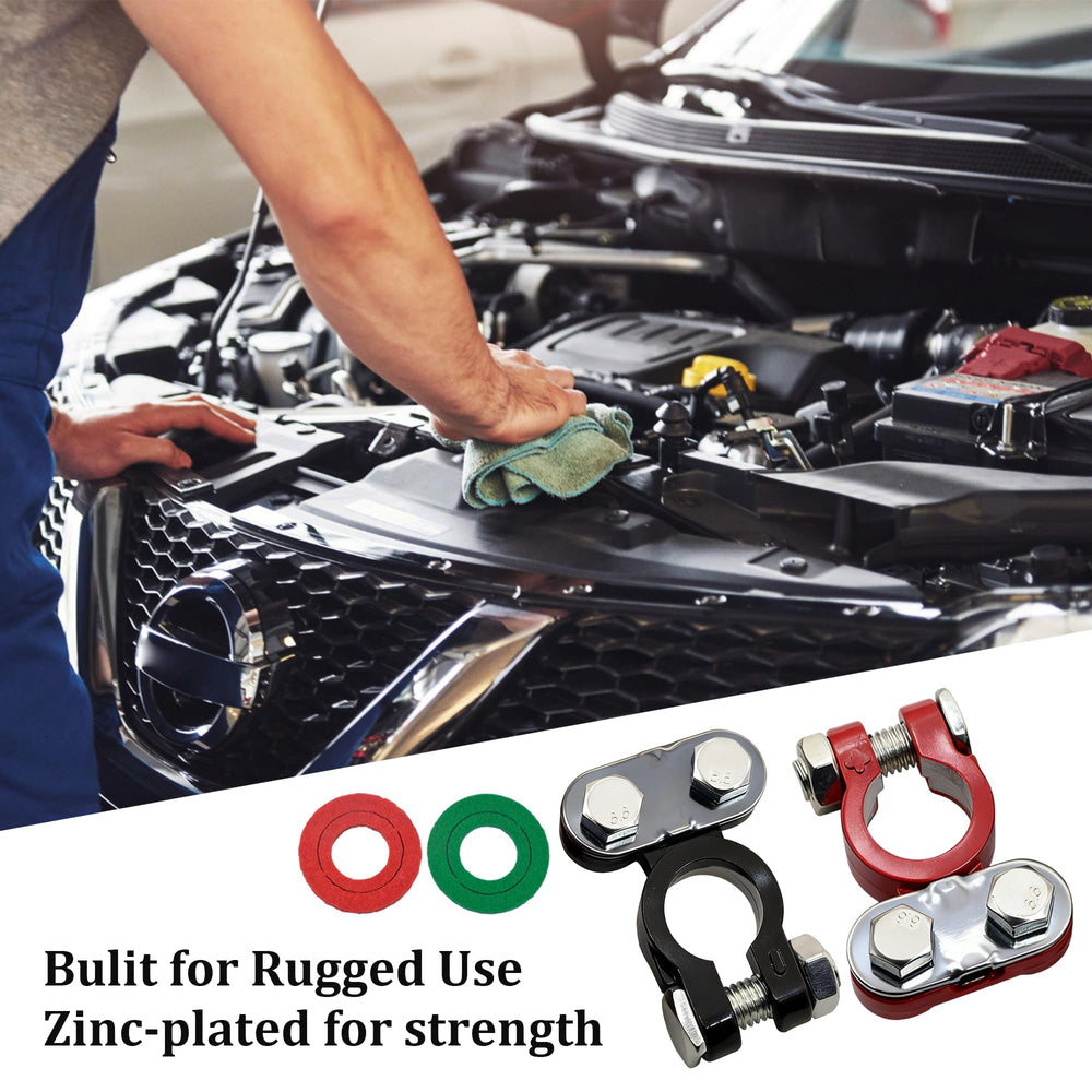 MOSIOBERDAVIAN clamps installed on a car battery demonstrating secure fit and safer electrical connection