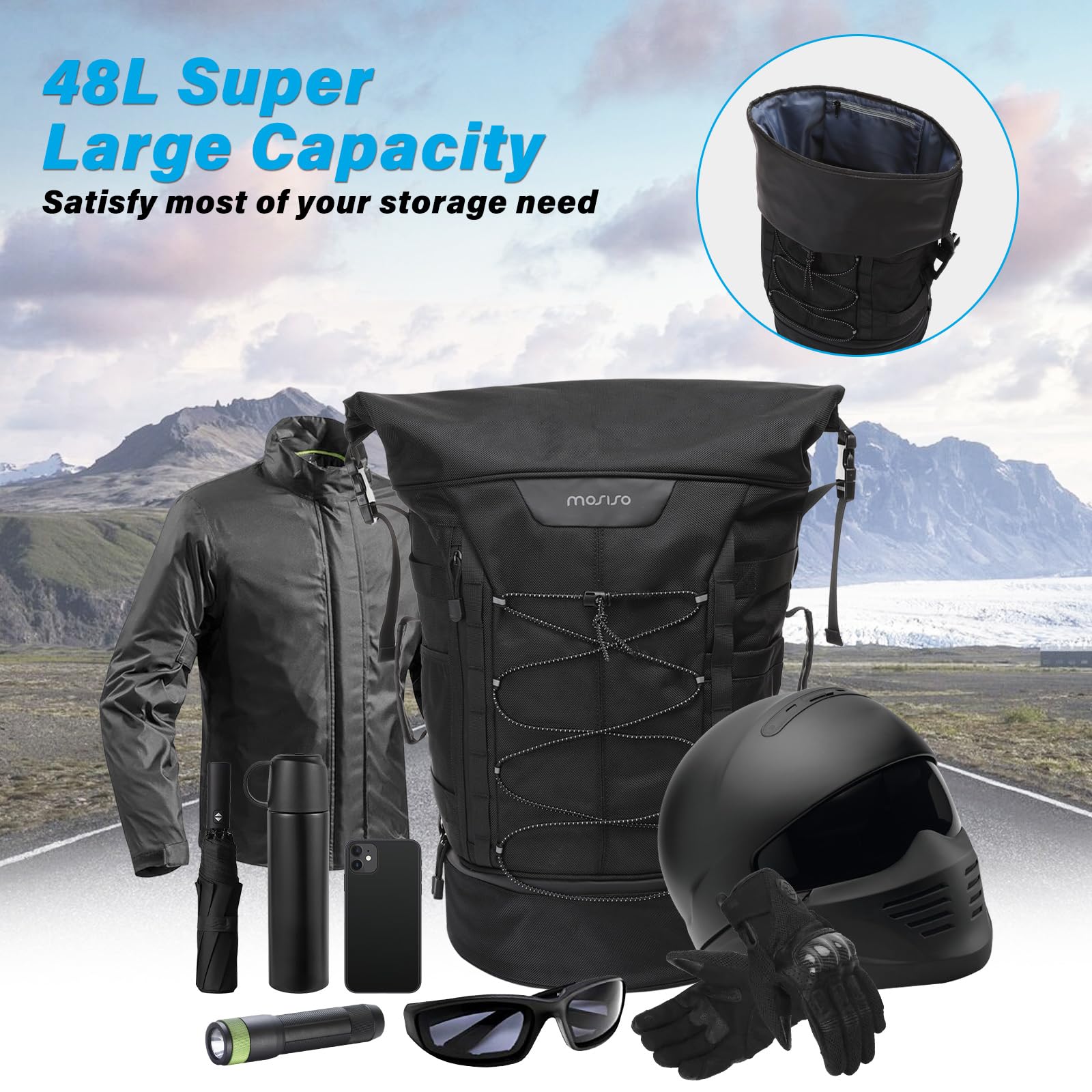 MOSISO expanded capacity side profile with more room for luggage and gear