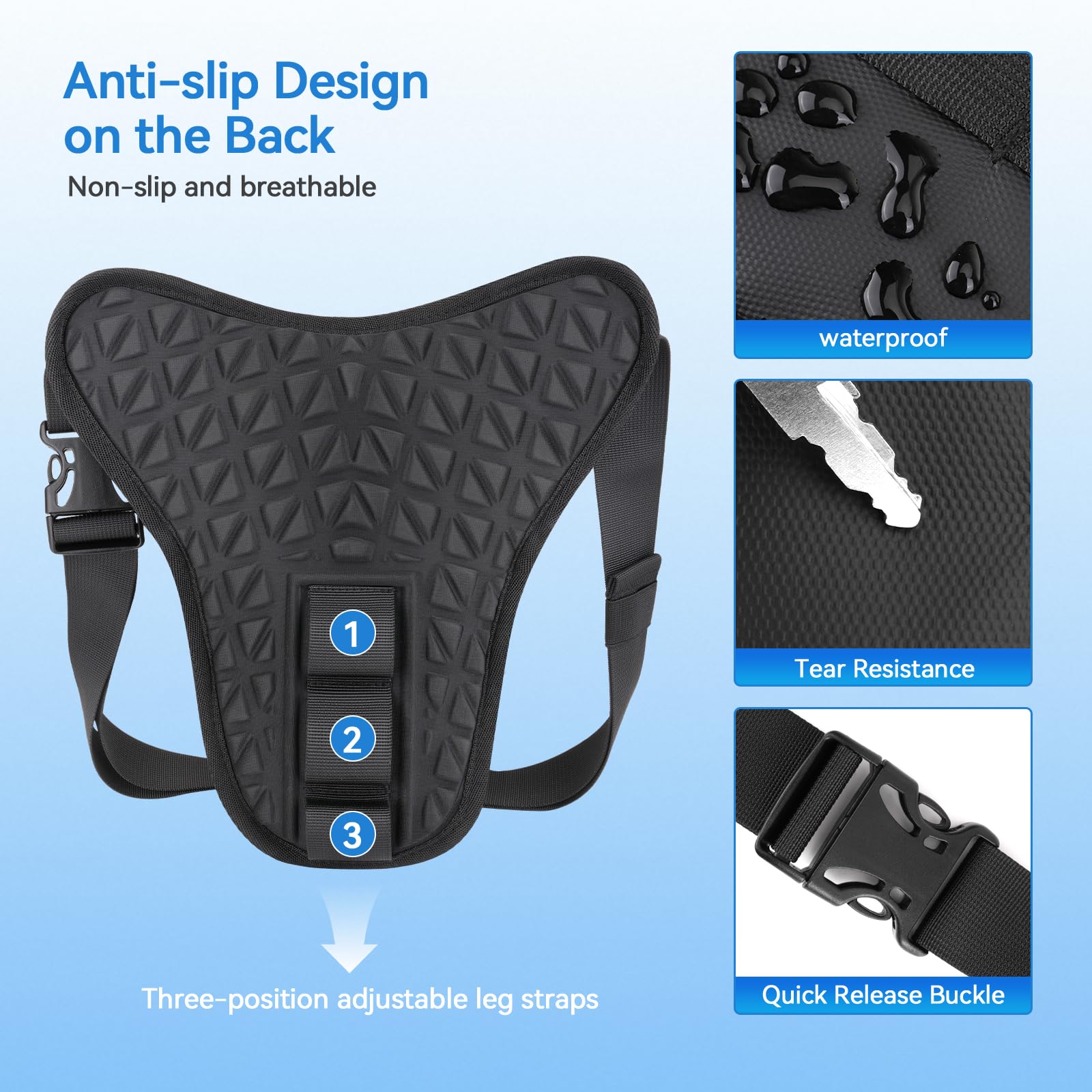 MOSISO thigh bag side view expanded demonstrating extra carrying capacity