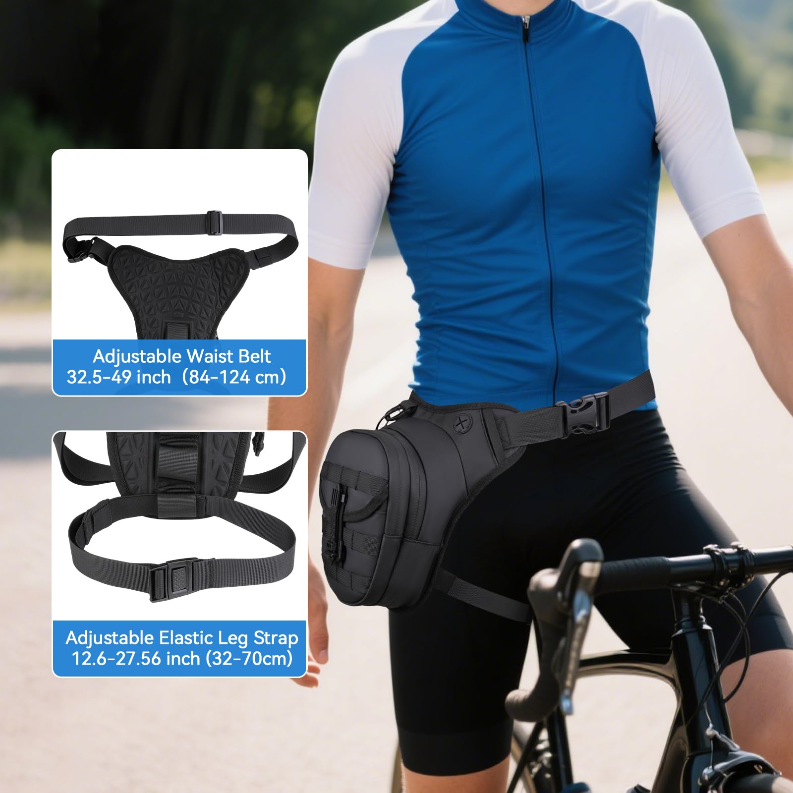 MOSISO thigh pack opened with phone and charger showing organized storage