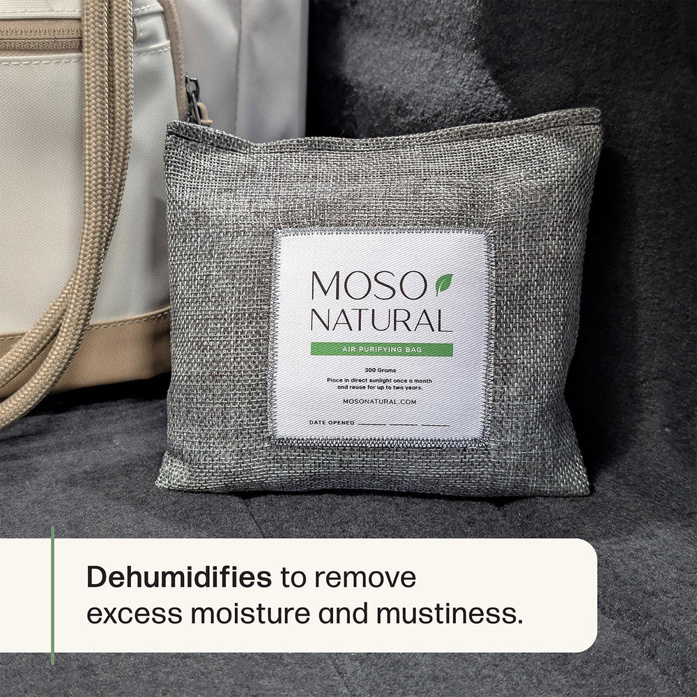 Moso Natural hanging in car interior reducing odors and moisture