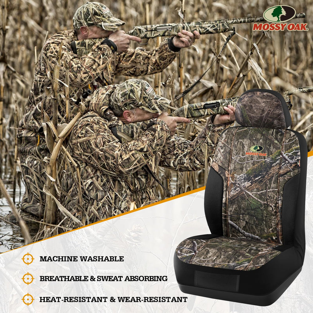 Mossy Oak headrest cover showing pattern continuity and seat coverage