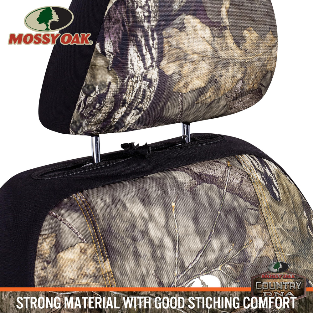 Mossy Oak headrest cover detail demonstrating snug fit and finish