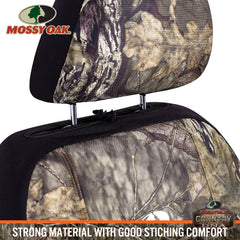 Mossy Oak headrest cover detail demonstrating snug fit and finish