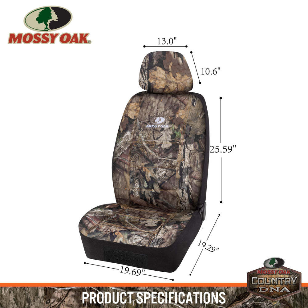 Mossy Oak seat cover next to ruler to show fit and size reference