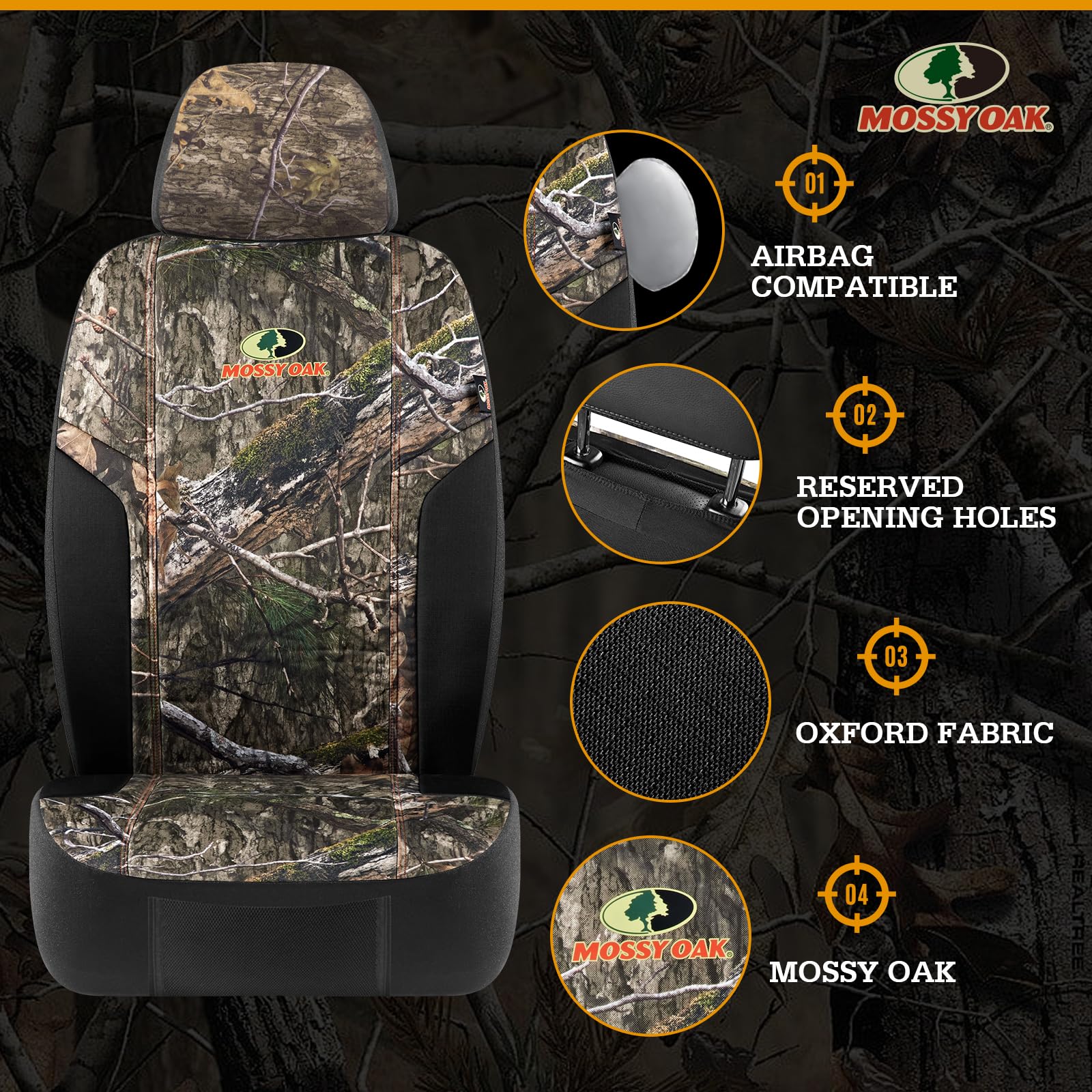 Mossy Oak side seam detail demonstrating airbag compatibility and safety
