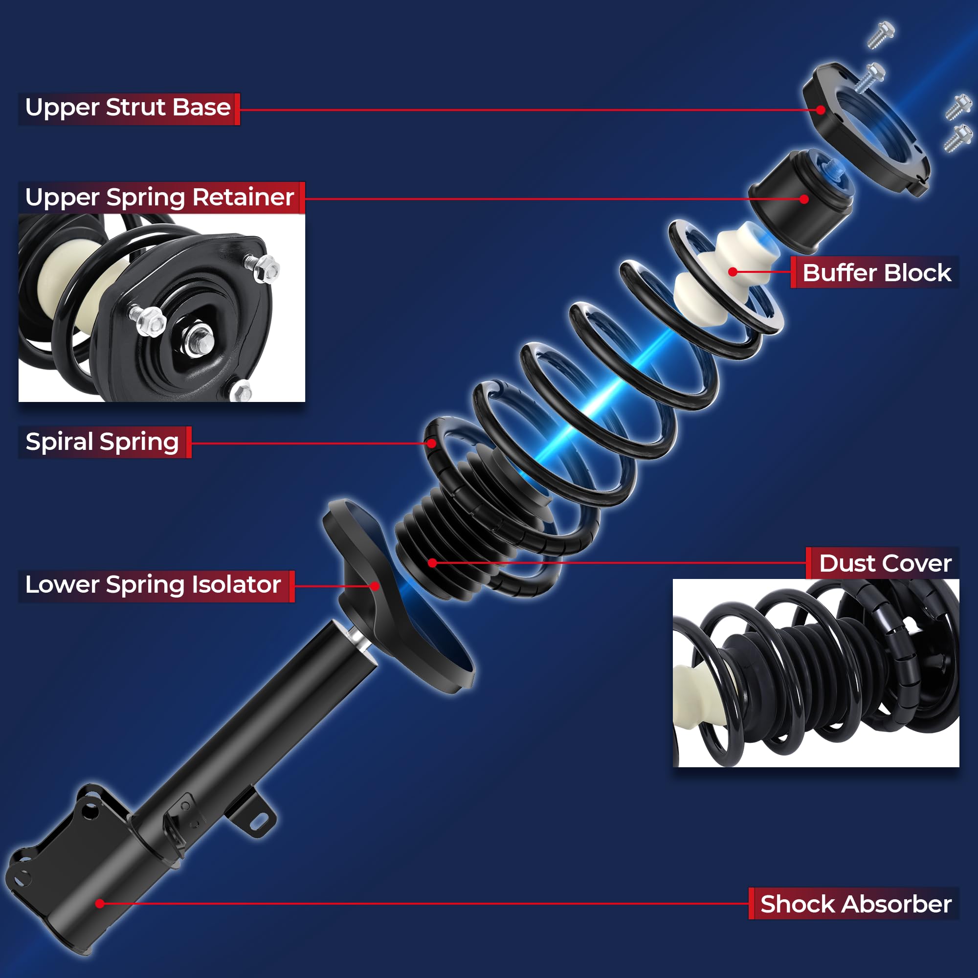 MOSTPLUS strut assembly side profile highlighting construction and durability