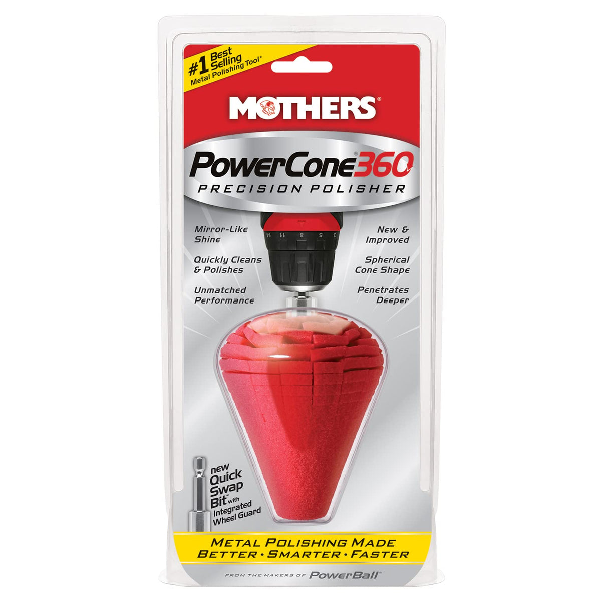 Mothers PowerCone 360 front view showing tool and guard for safer polishing