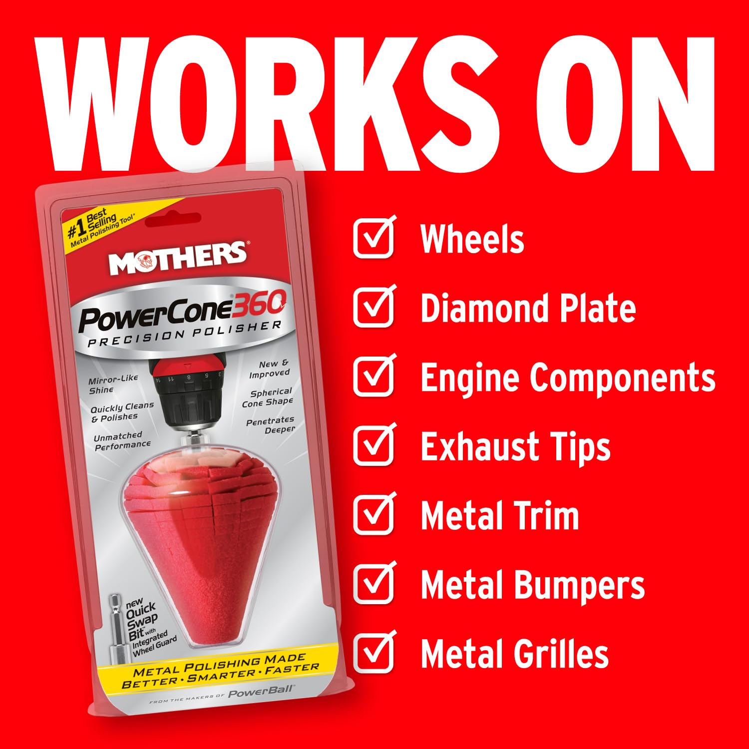 Mothers PowerCone 360 polishing backstage of a wheel to reach recessed areas