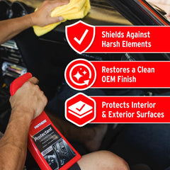 Mothers protectant being applied to a dashboard to restore and protect surfaces