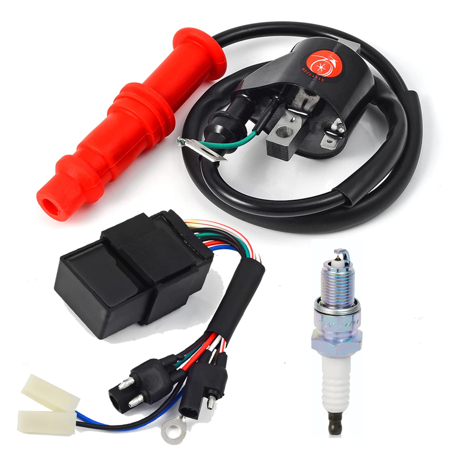 MOTO1988 ignition coil close-up showing terminals and robust construction
