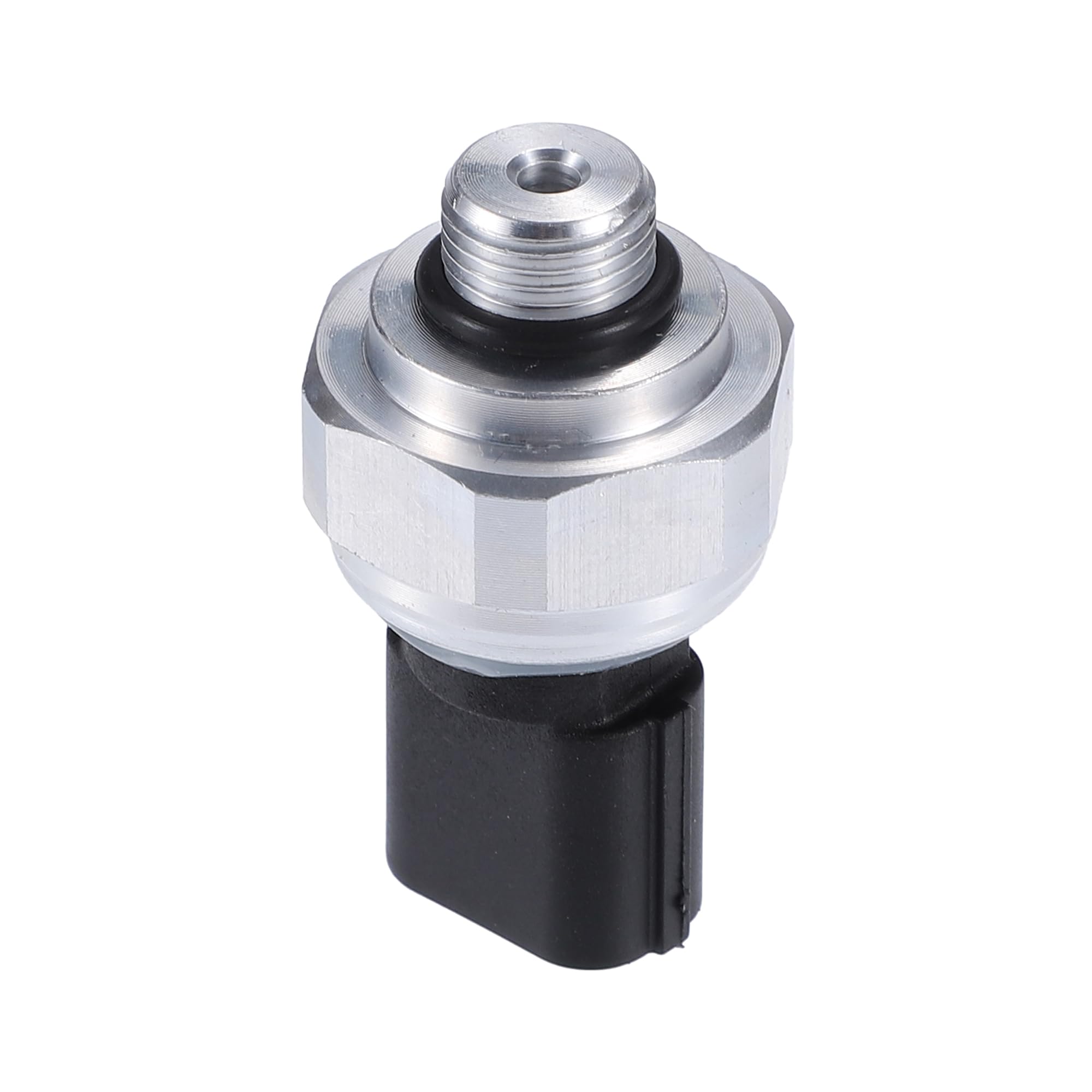 Motoforti front view of A/C pressure transducer showing mounting and port benefit precise fit