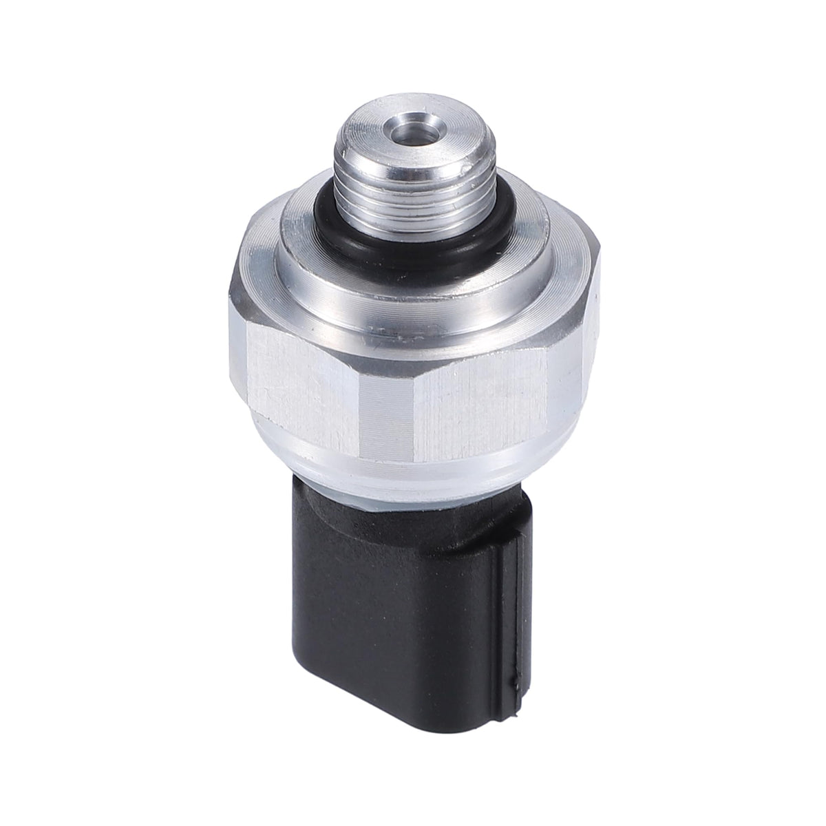 Motoforti front view of A/C pressure transducer showing mounting and port benefit precise fit