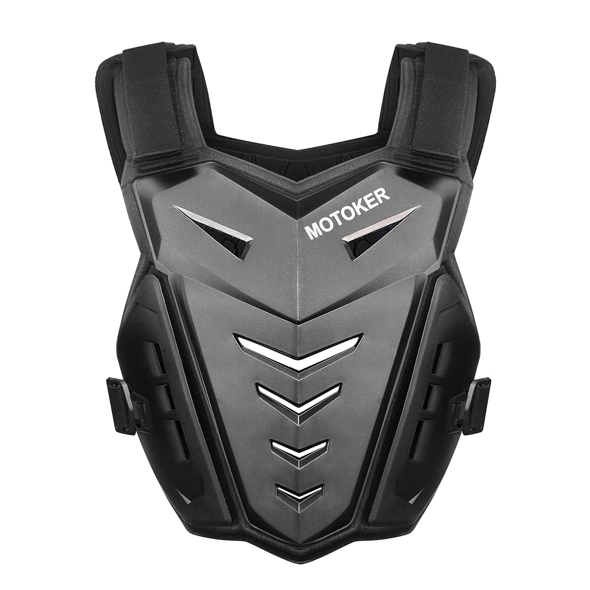 MOTOKER front view chest protector showing full coverage and mobility benefits