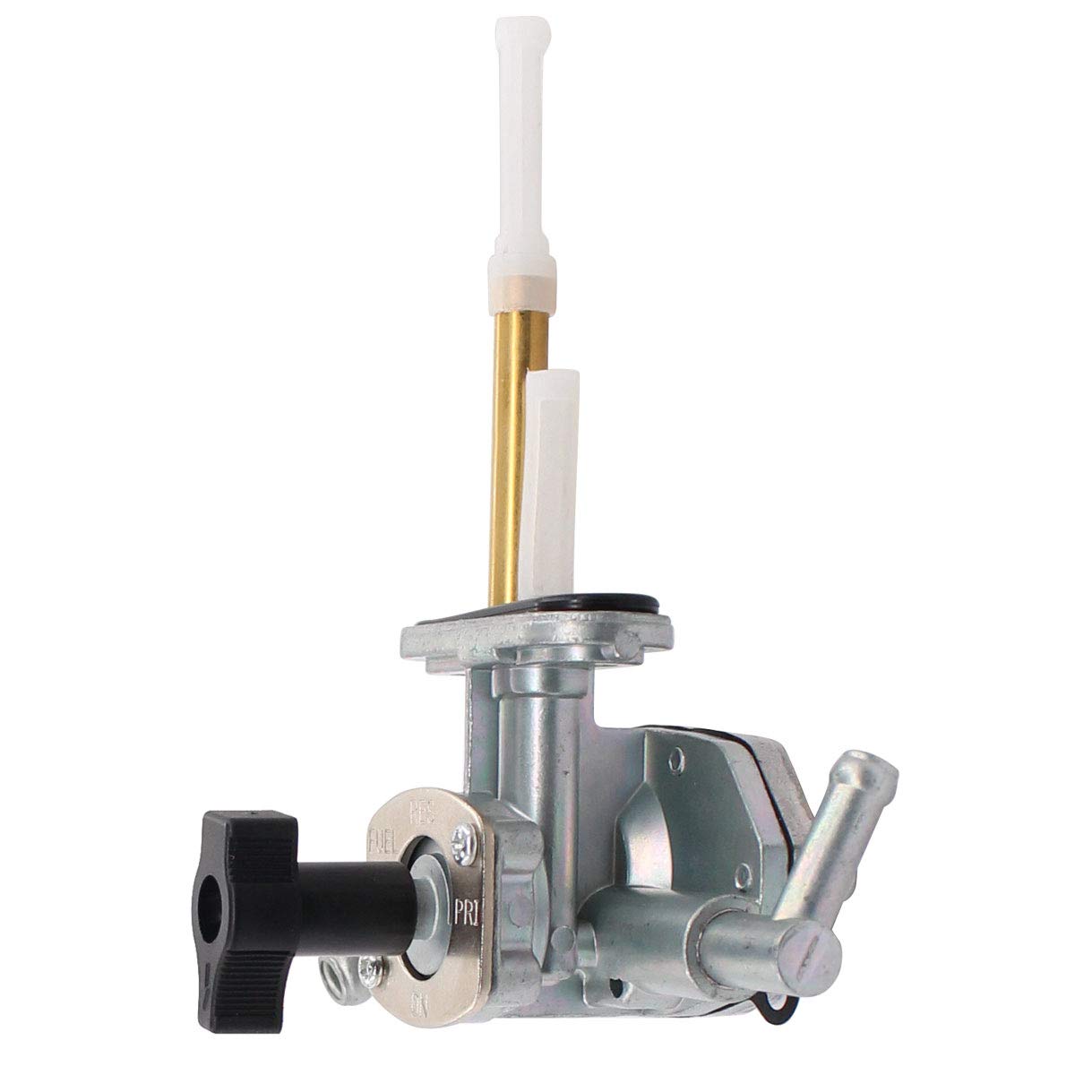 MOTOKU fuel petcock valve front view showing complete valve and mounting benefits