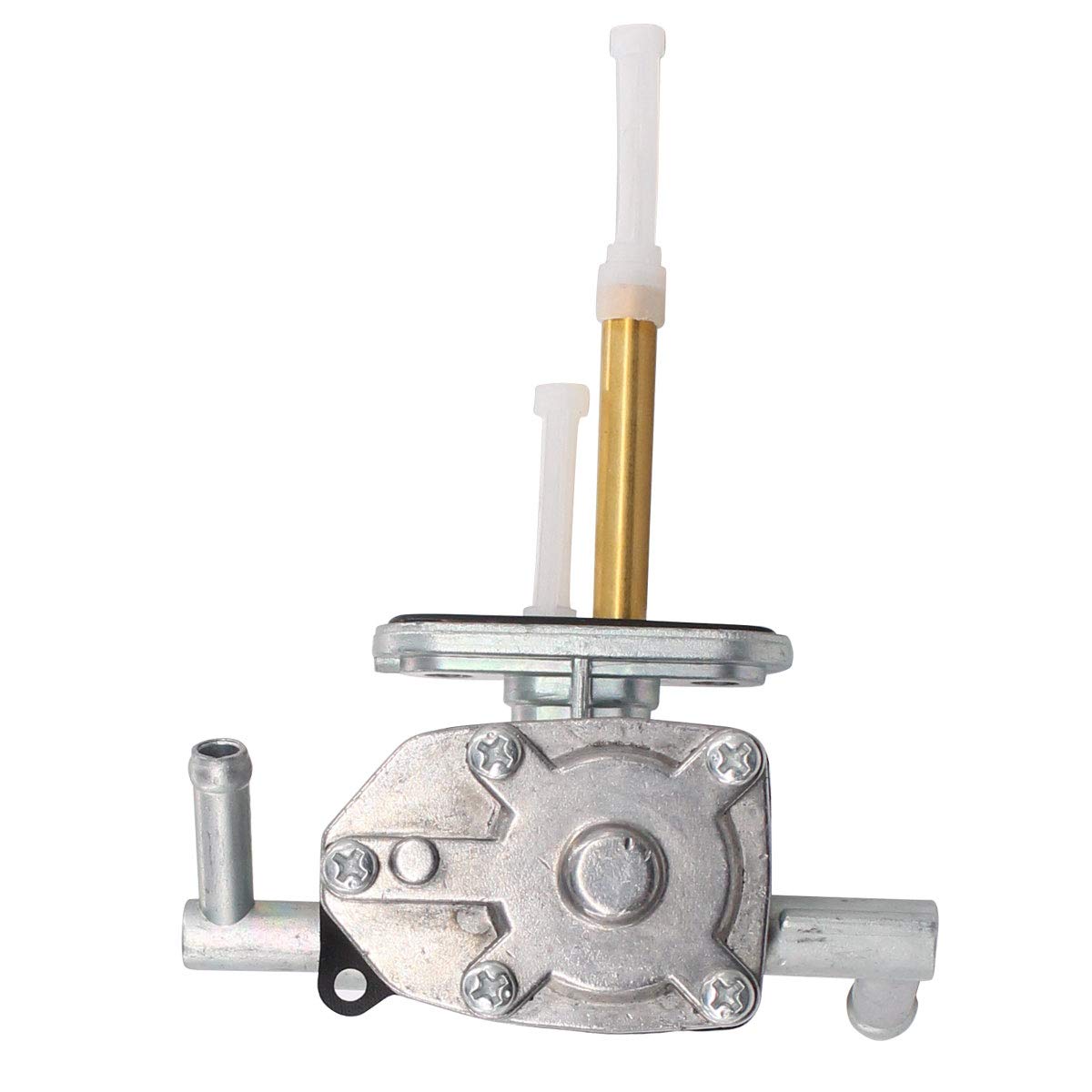 MOTOKU petcock valve installed on Suzuki Eiger 400 tank demonstrating correct fit