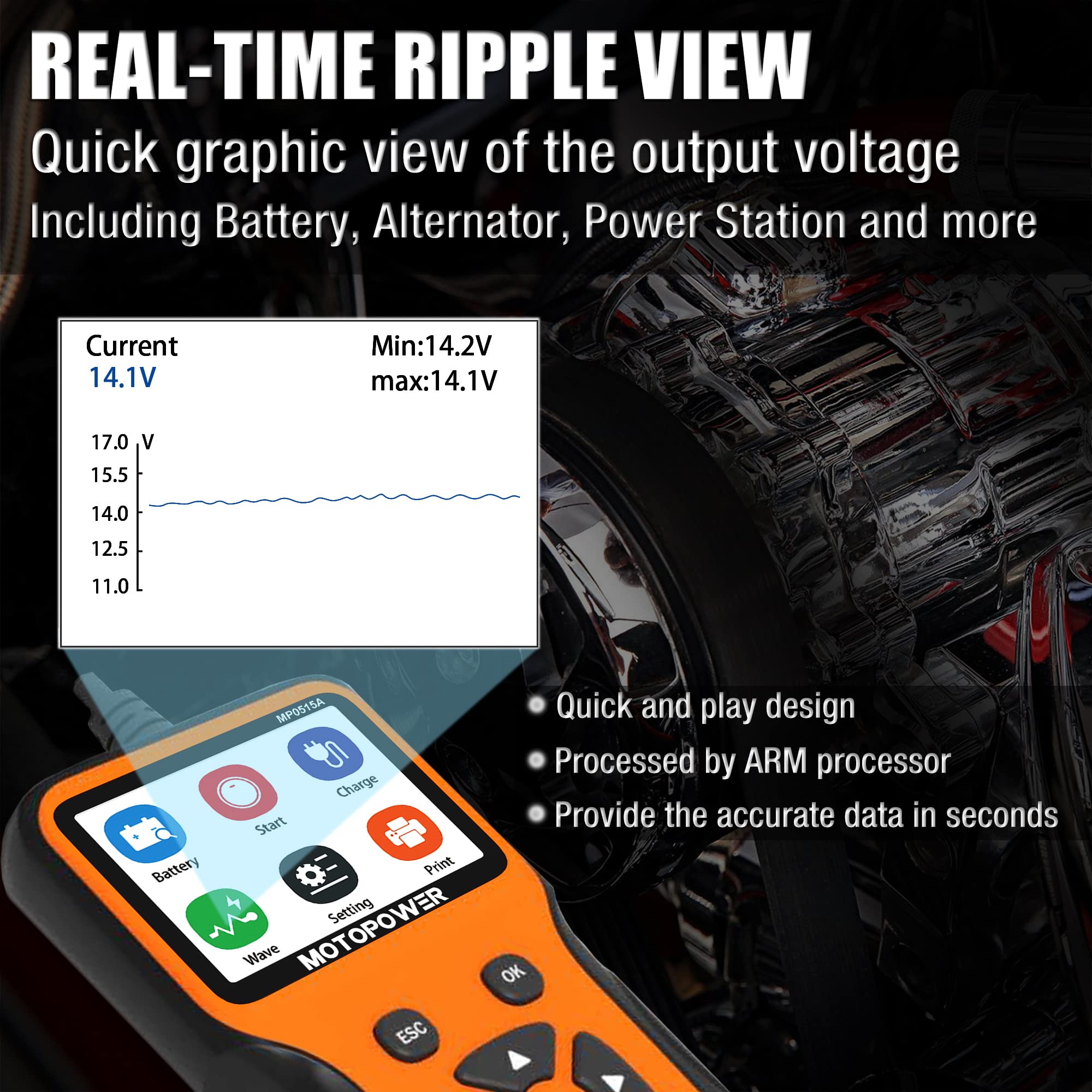 MOTOPOWER MP0515A held in hand showing compact size for portability and garage use