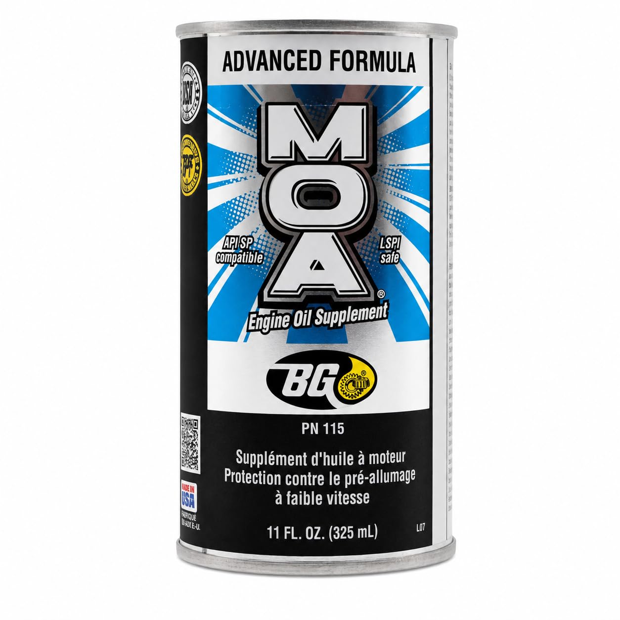 Motor God BG MOA PN 115 front can showing label and size for clear identification and quick purchase