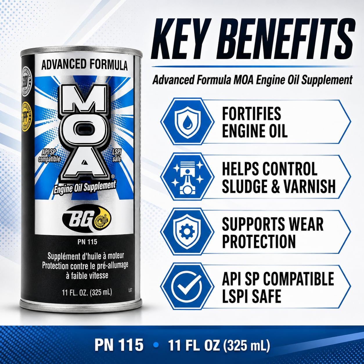 Motor God BG MOA beside a hand for scale showing compact 11 fl oz can size for easy storage