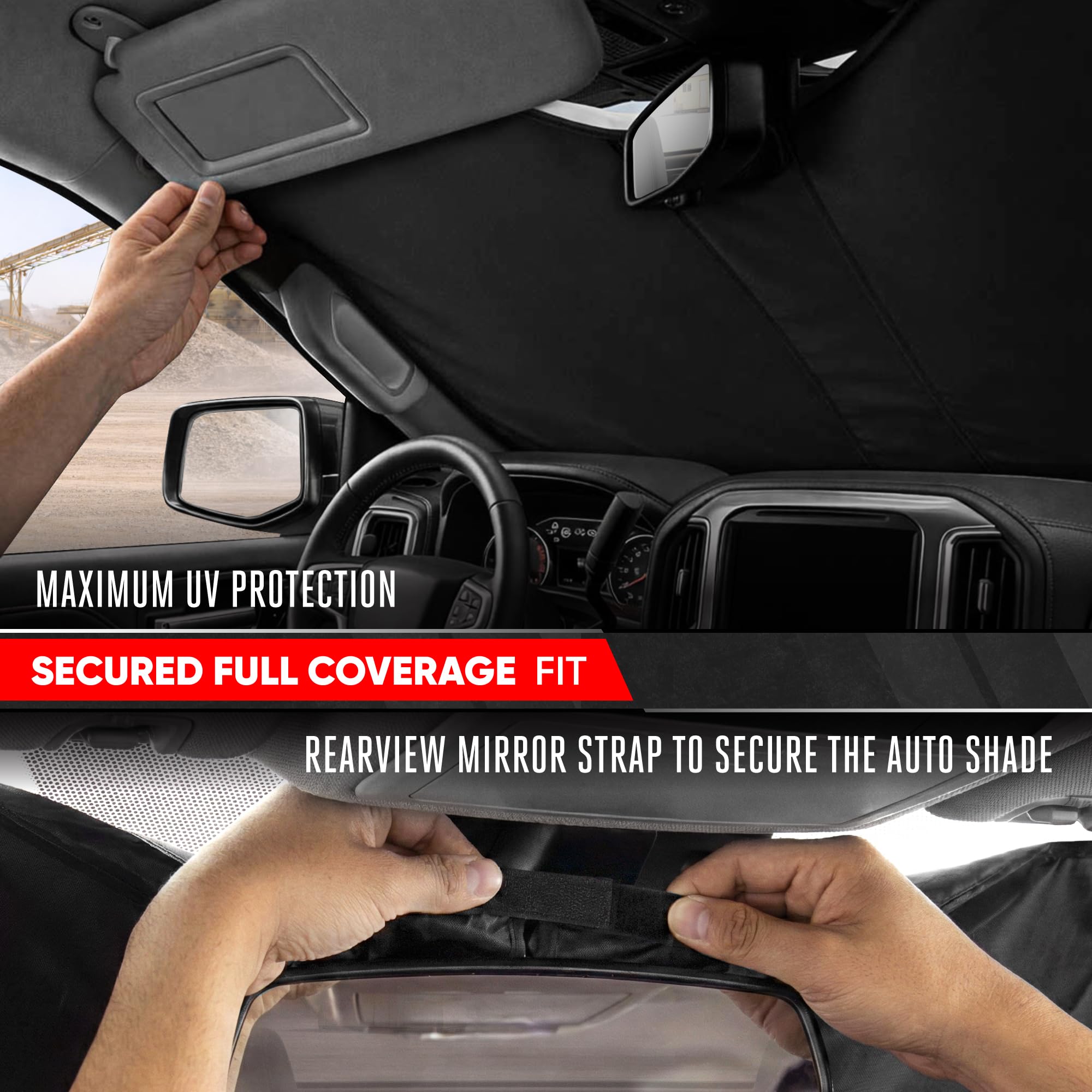 Motor Trend folded sun shade compact for easy storage in console
