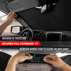 Motor Trend folded sun shade compact for easy storage in console