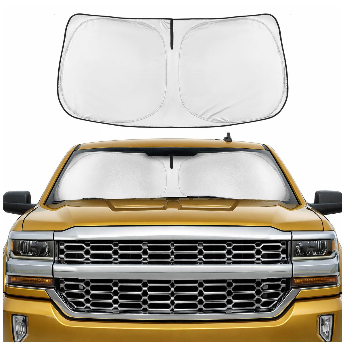 Motor Trend front packaging showing custom-fit sun shade protecting windshield