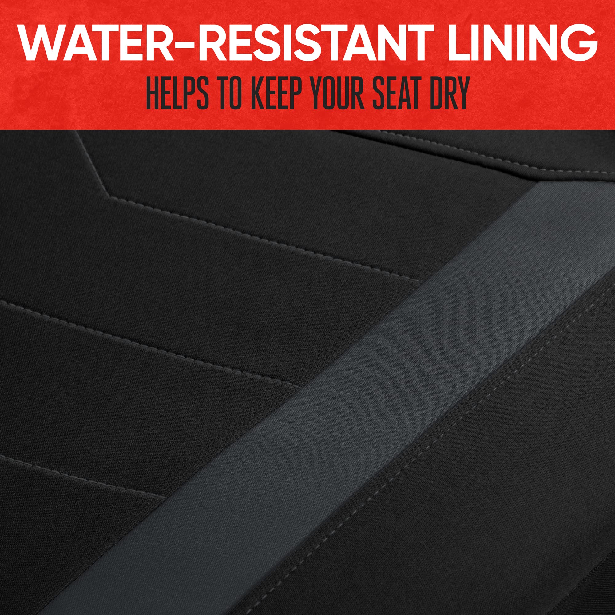 Motor Trend seat cover beside water bottle showing fit scale