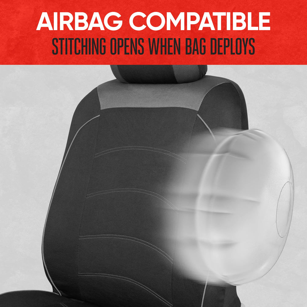 Motor Trend seat covers held by hands for scale, easy install benefit