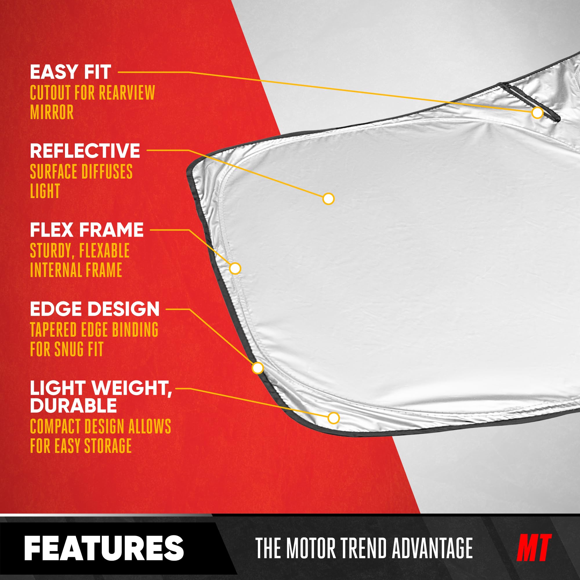 Motor Trend sun shade beside ruler showing precise fit and scale