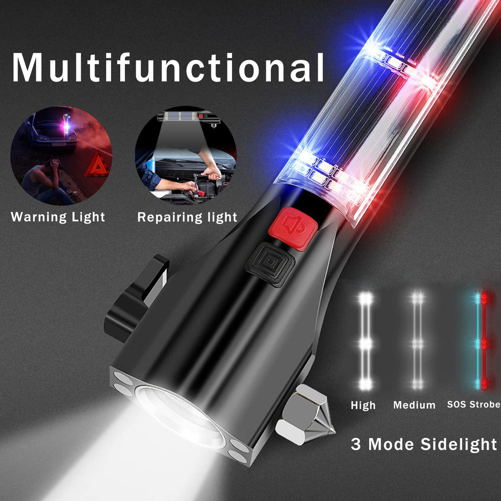 MOTORBUDDY red and blue SOS strobe lit at night to attract attention