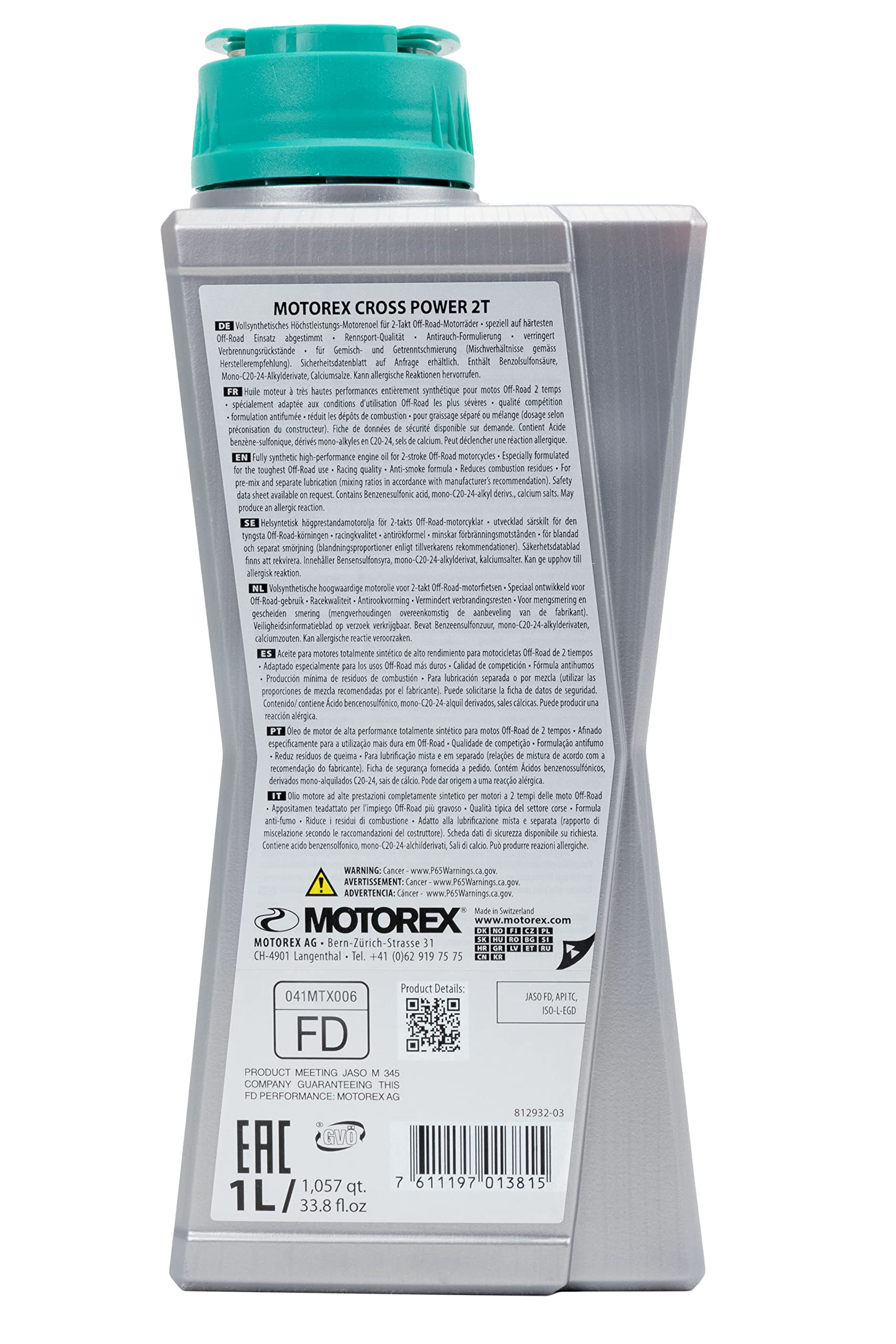 Motorex label and specs close view confirming JASO FD and API TC approvals