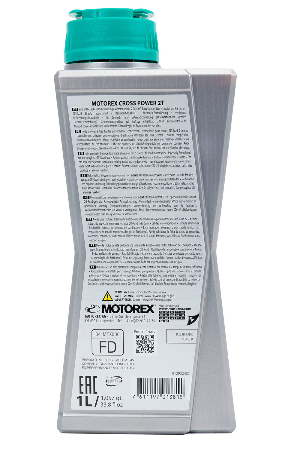 Motorex label and specs close view confirming JASO FD and API TC approvals