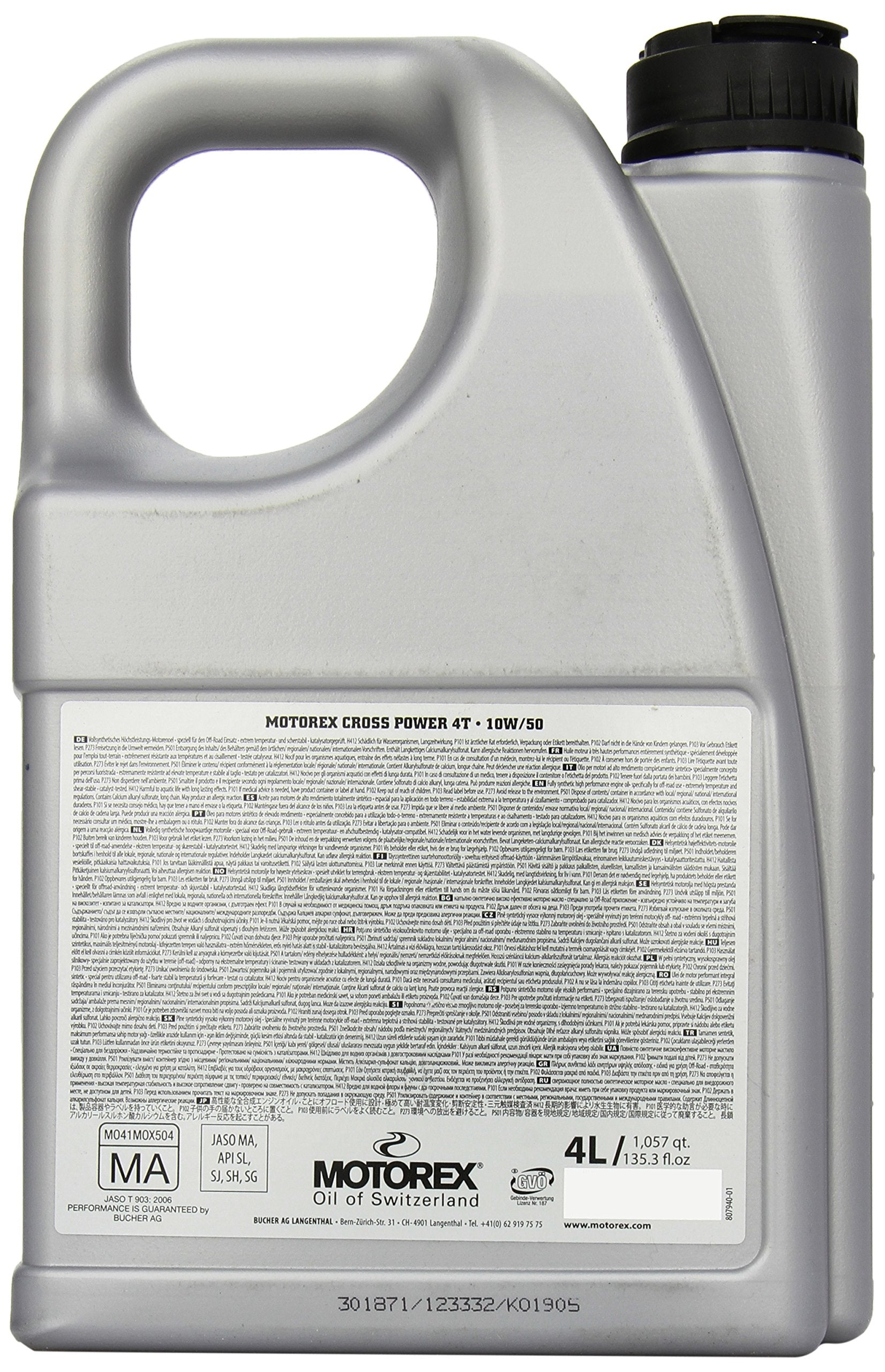 Motorex Cross Power 4T oil texture closeup highlighting PAO‑ester clarity and shear stability